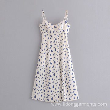 Long Printed Dot Split Sling Dress